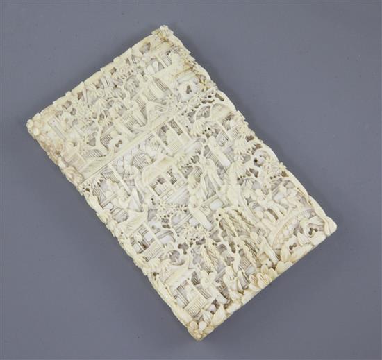 A Chinese export ivory card case, 19th century, 11.5cm, small repair